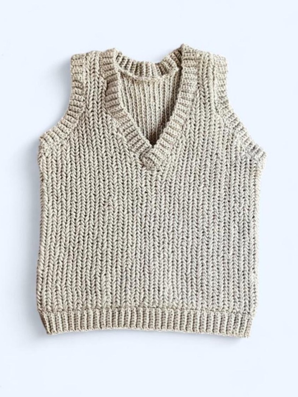 Handmade Crochet V-Neck Sweater Vest in Oatmeal Color